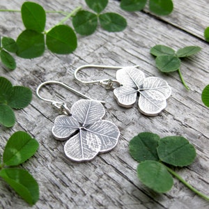 SHAMROCK lucky 4 leaf clover earrings, sterling silver St. Patrick's Day earrings, good luck image 8