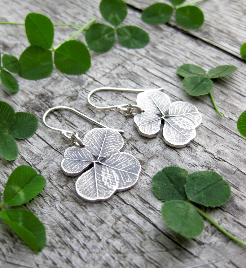 SHAMROCK lucky 4 leaf clover earrings, sterling silver St. Patrick's Day earrings, good luck image 8