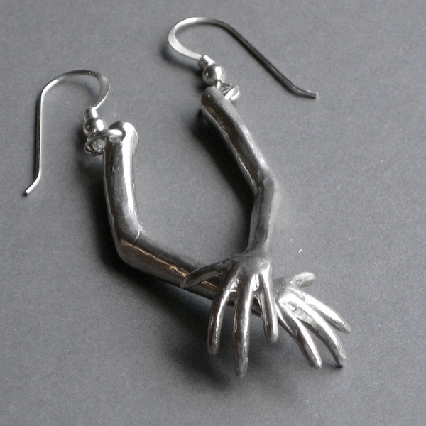 surreal jewelry weird toy ARM solid sterling silver earrings