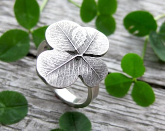 SHAMROCK lucky 4 leaf clover ring, sterling silver St. Patrick's Day ring, made to order size