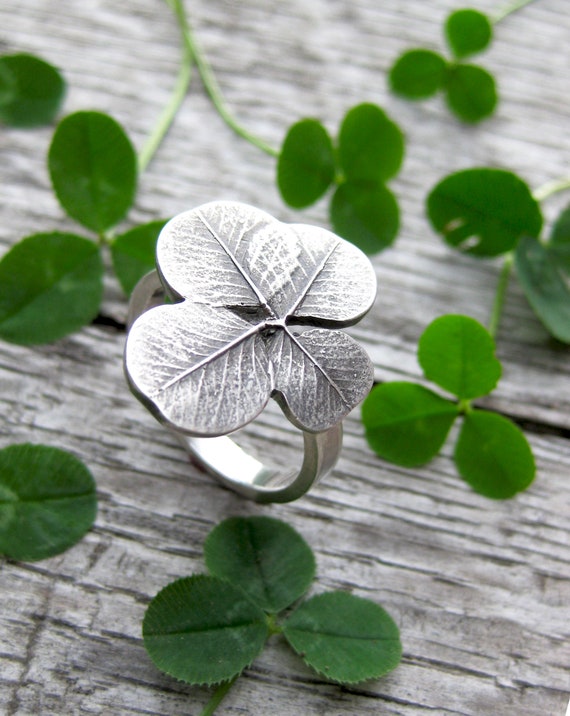 Grey Gray Flat Silver Irish Good Luck Lucky Charm Shamrock 4 Leaf Clover Patch 
