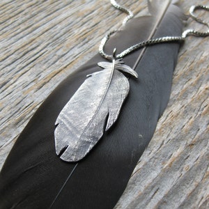 boho feather charm necklace, sterling silver pendant
