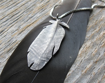 boho feather charm necklace, sterling silver pendant