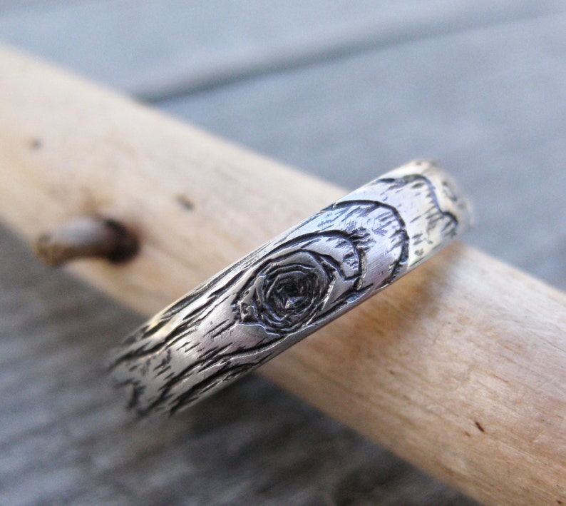 woodgrain ring MEDIUM PLYWOOD 5mm width made to order sterling silver image 3
