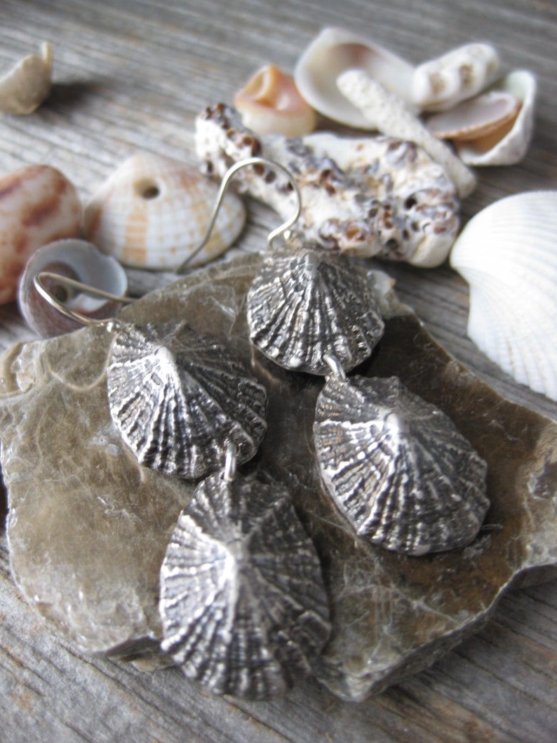 Saint Barthelemy double LIMPET sterling silver dangle earrings image 1