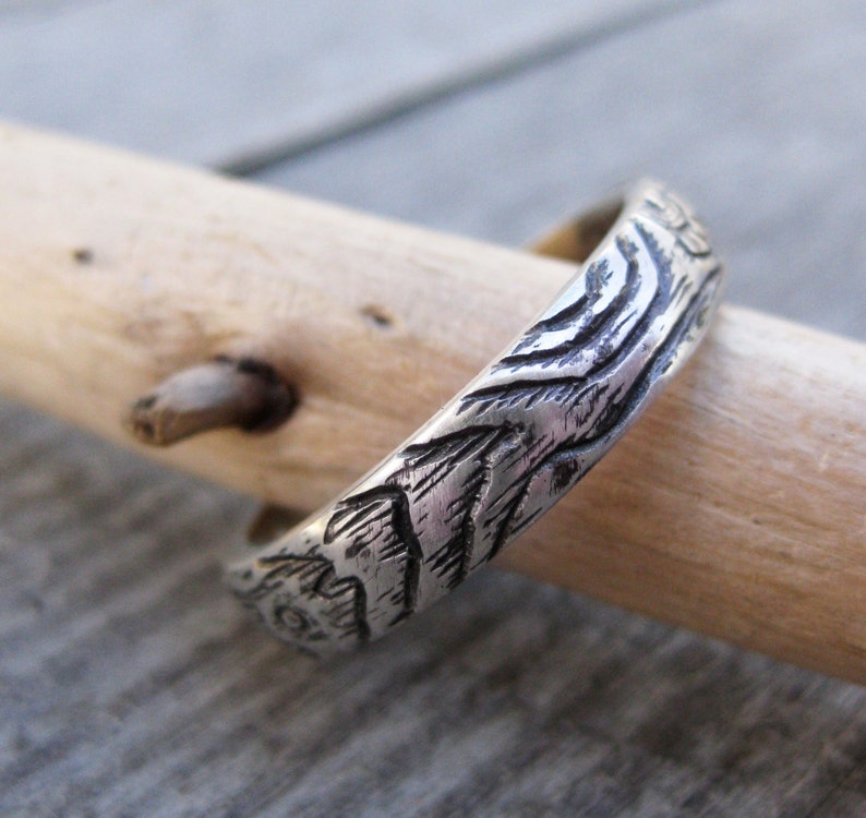 woodgrain ring MEDIUM PLYWOOD 5mm width made to order sterling silver image 4