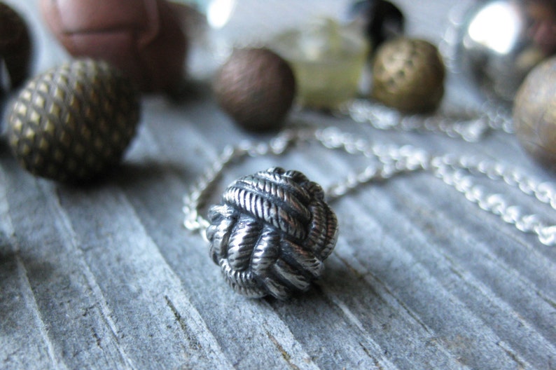 monkey fist KNOT Victorian Button sterling silver necklace
