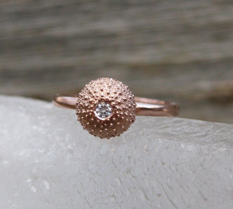 Seashell Engagement Ring 14kt Rose Gold Tiny SEA URCHIN Etsy