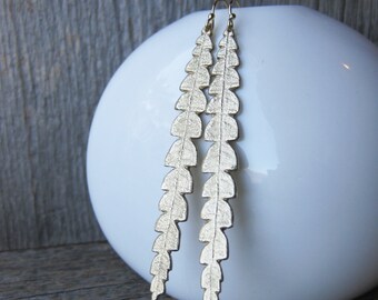 SWEET FERN brass earrings, comptonia peregrina leaf botanical earrings
