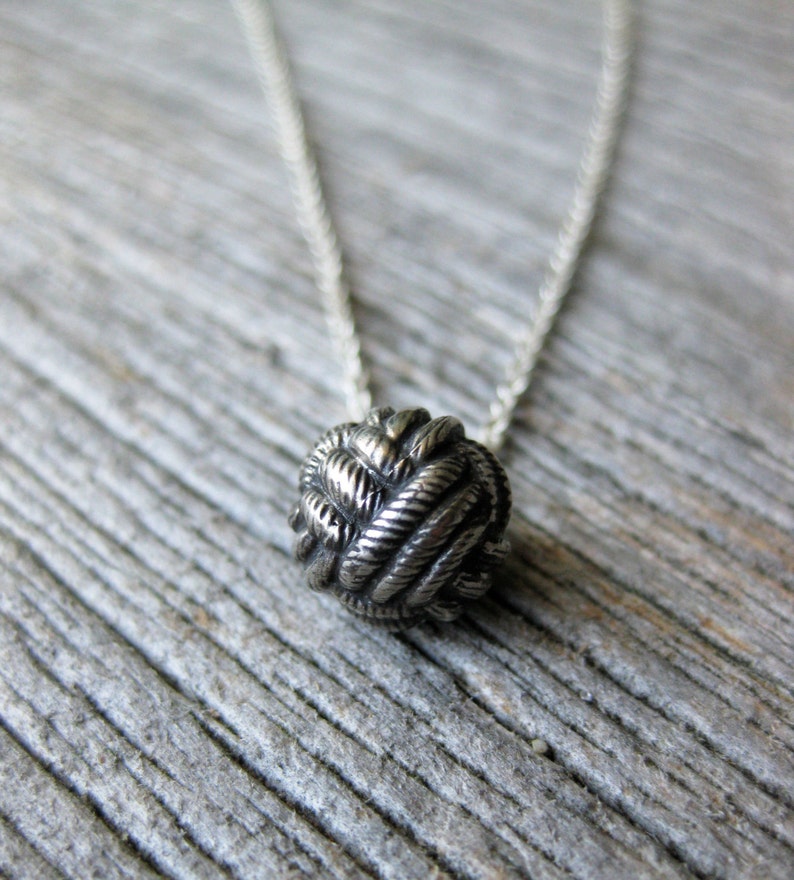 monkey fist KNOT Victorian Button sterling silver necklace