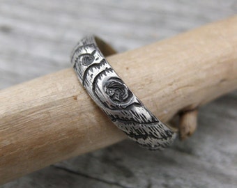 wood grain twig ring THIN PLYWOOD sterling 4mm woodland Made to Order size