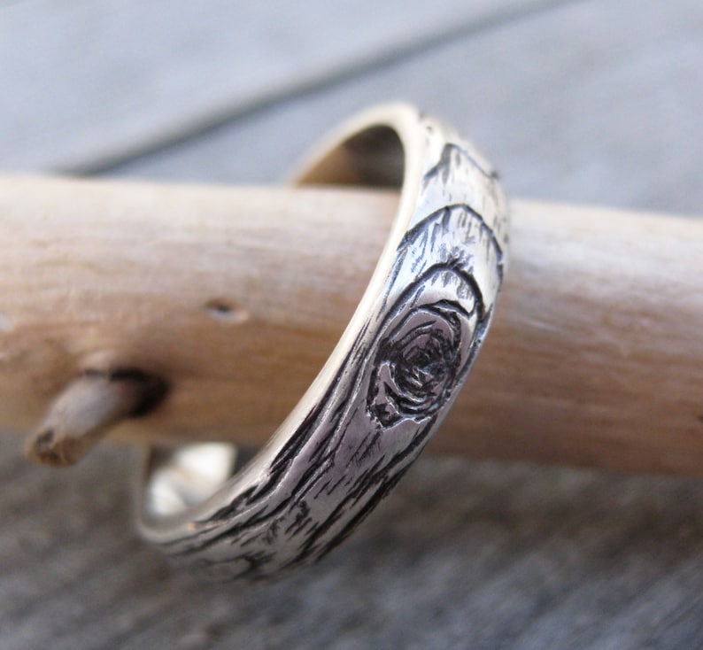 woodgrain ring MEDIUM PLYWOOD 5mm width made to order sterling silver image 1
