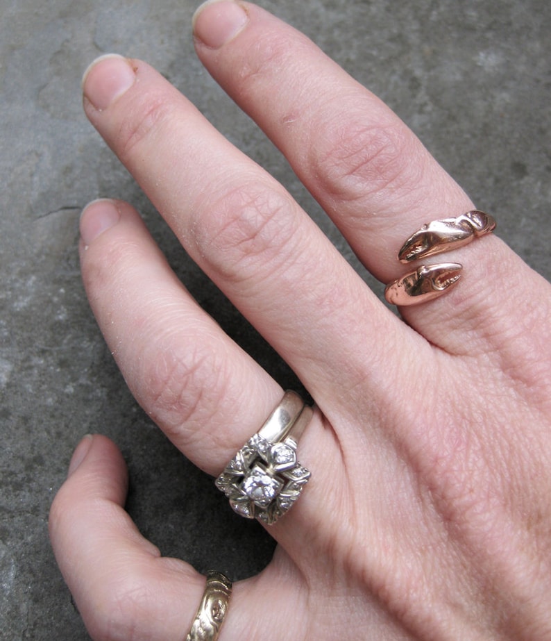 rose GOLD crab ring CLAW adjustable bypass ring sz 6 to 9 made to order cancer zodiac image 5