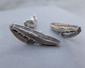 praying MANTIS ear climber stud oxidized insect jewelry sterling silver post earrings