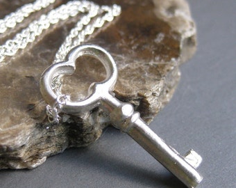 tiny skeleton key necklace solid sterling silver pendant