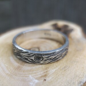 BARNWOOD 4mm cedar woodgrain ring faux bois sterling silver wedding band Ready to Ship image 5