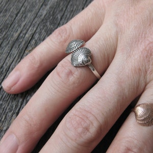 double seashell fan shell mermaid open ring sterling silver fits size 8.5 to 9.5 image 4