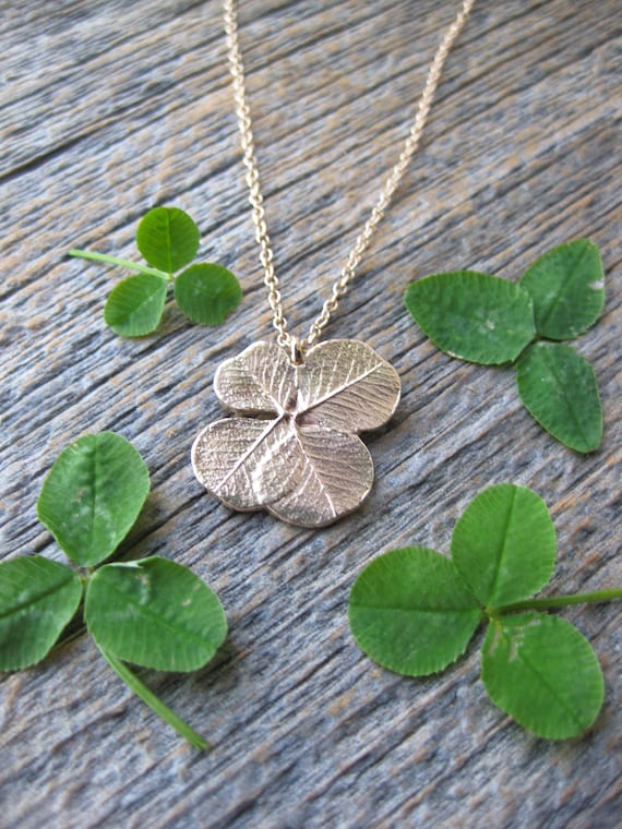 10kt yellow gold SHAMROCK lucky 4 leaf clover charm necklace, gold lucky St. Patrick's Day pendant