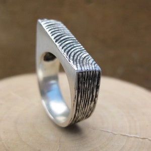 woodgrain SIDE ANGLE faux bois sterling silver wood ring sz 8 sz 7.5 image 1