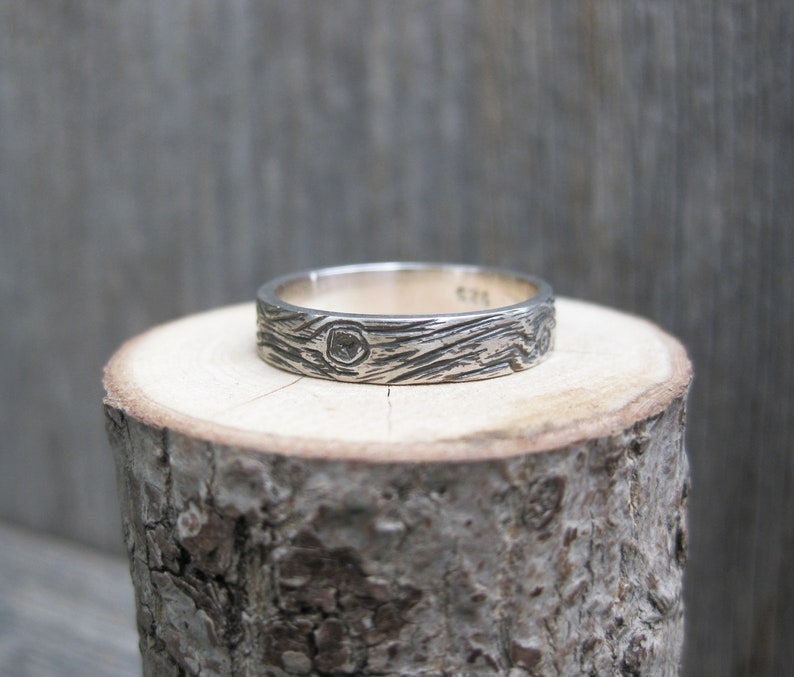 BARNWOOD 4mm cedar woodgrain ring faux bois sterling silver wedding band Ready to Ship image 7