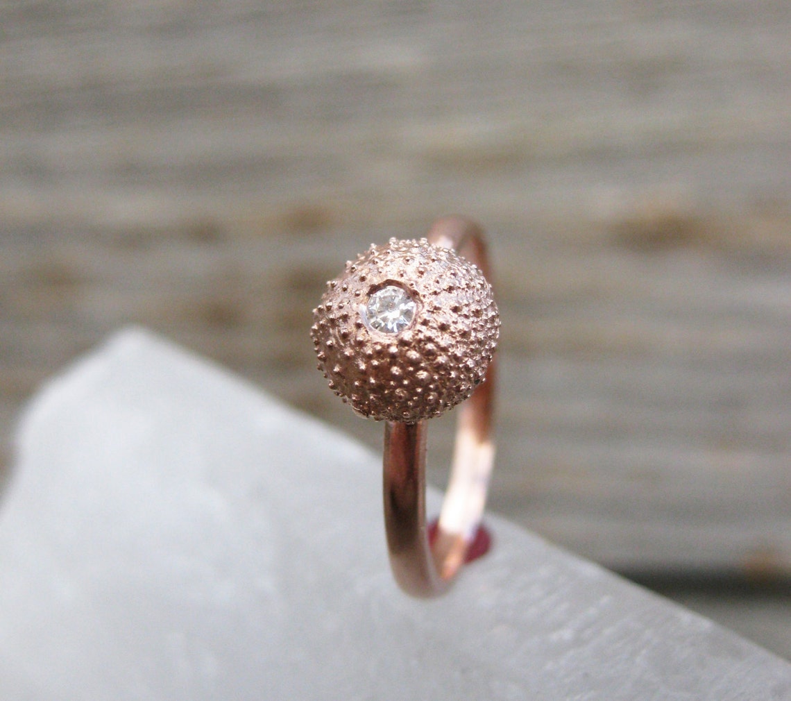 Seashell Engagement Ring 14kt Rose Gold Tiny SEA URCHIN Etsy