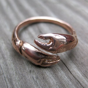 rose GOLD crab ring CLAW adjustable bypass ring sz 6 to 9 made to order cancer zodiac image 3