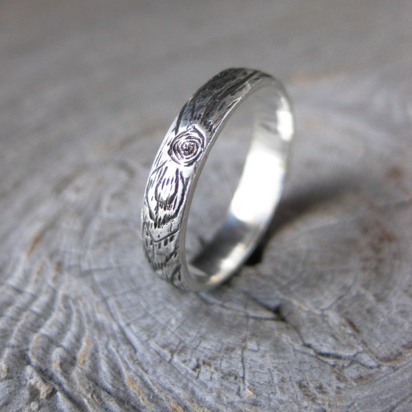 womens KNOTTY PINE branch wedding ring woodgrain ring sterling silver ready to ship