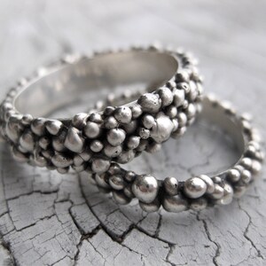 TINY BUBBLES sterling silver rings wedding band set mens womens his and hers