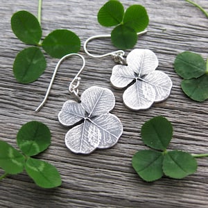 SHAMROCK lucky 4 leaf clover earrings, sterling silver St. Patrick's Day earrings, good luck