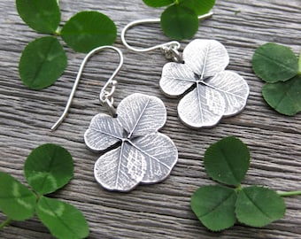 SHAMROCK lucky 4 leaf clover earrings, sterling silver St. Patrick's Day earrings, good luck