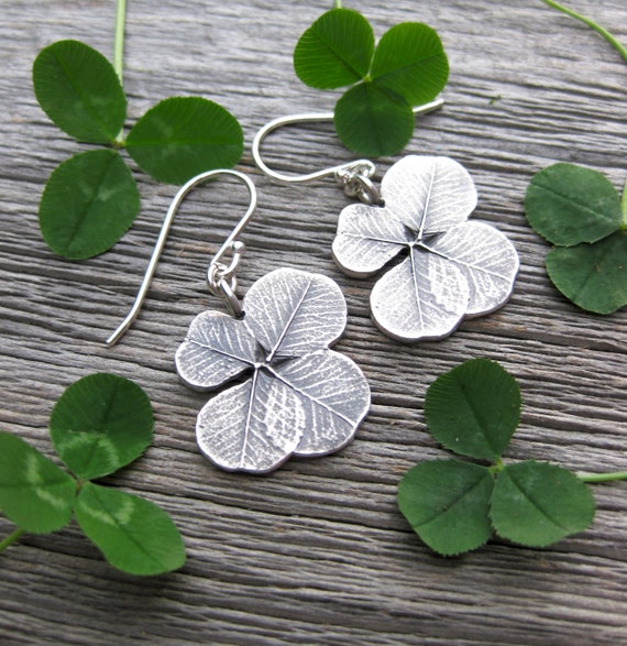 SHAMROCK lucky 4 leaf clover earrings, sterling silver St. Patrick's Day earrings, good luck