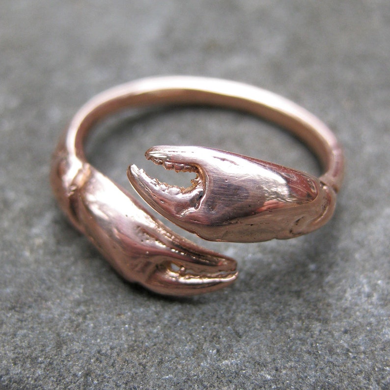 rose GOLD crab ring CLAW adjustable bypass ring sz 6 to 9 made to order cancer zodiac image 4