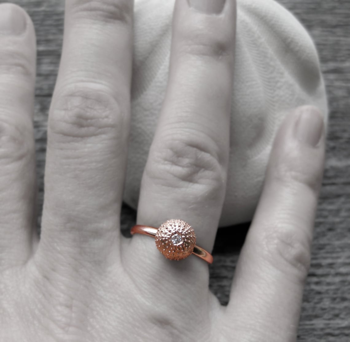 Seashell Engagement Ring 14kt Rose Gold Tiny SEA URCHIN Etsy