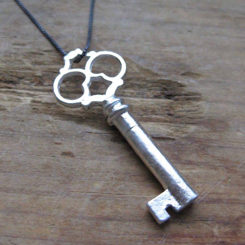 Large skeleton key necklace solid silver image 2