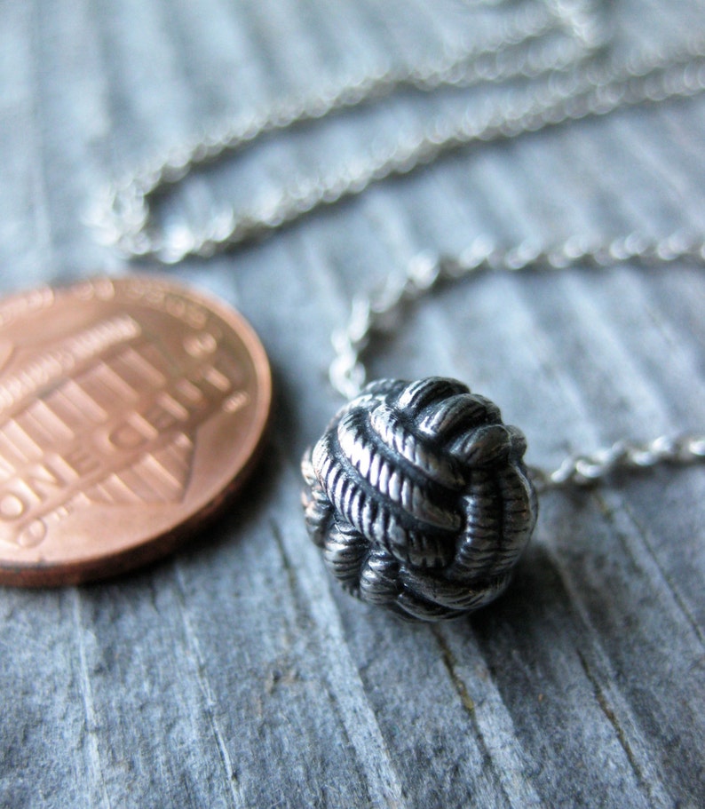 monkey fist KNOT Victorian Button sterling silver necklace