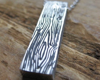 woodgrain 5th anniversary wood PLANK 2x4 sterling necklace Made to Order