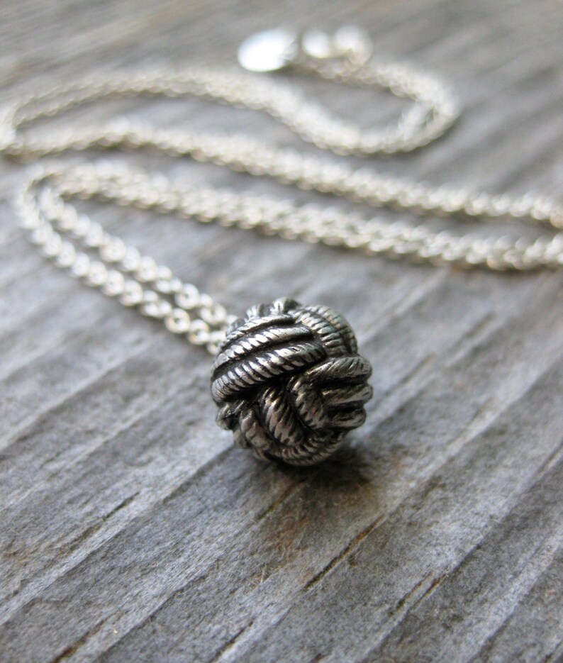 monkey fist KNOT Victorian Button sterling silver necklace
