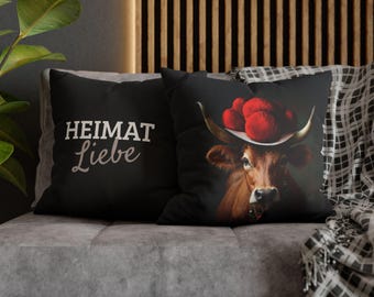 Dekokissen &quot;Schwarzwald Kuhlness&quot;, Text: Heimat Liebe, Kissenbezug mit Reißverschluss und Innenkissen, beidseitiger Druck