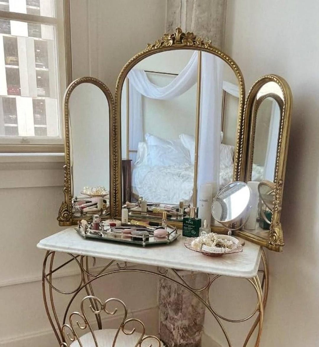 Tri Fold Mirror, Ornate Arched Framed Vanity, Vintage Baroque Design - Etsy