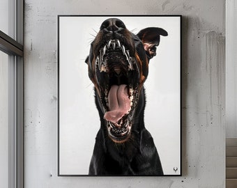 Chien avec Grillz Art mural moderne amoureux des chiens Art de la maison Décoration d'intérieur imprimable Téléchargement d'impression numérique Amateur de dobermann Portrait d'animal de compagnie Portrait de chien