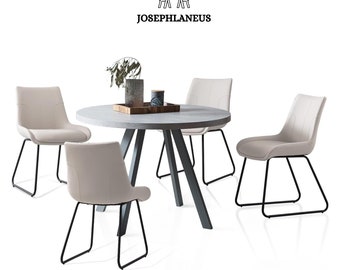 Round Dining Table and Chairs, Kitchen, Living Room, Dining Room, and Reception Room Set with MDF Table and PU Chairs