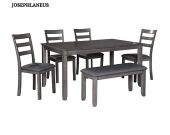 Gray Modern Piece Dining Set with Dining Table, Chairs, and Bench