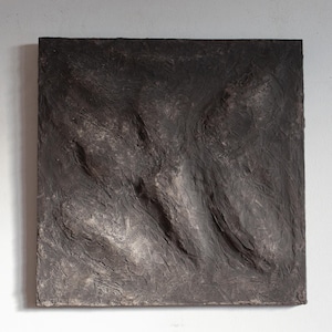 Wabi Sabi Wall Sculpture, Plaster Wall Art, Japandi Artwork, Biomorphic Wall Hanging, Charcoal Black Organic Painting, Textured Dark Art