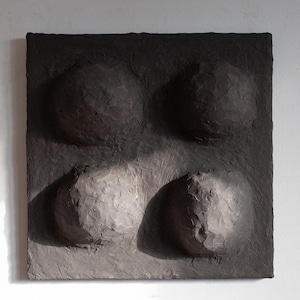 Wabi Sabi Wall Art, Plaster Wall Sculpture, Japandi Artwork, Biomorphic Wall Hanging, Charcoal Black Relief, Textured Dark Wall Sculpture