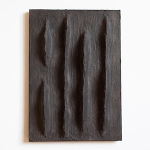 Wabi Sabi Wall Art, Plaster Wall Sculpture, Japandi Artwork, Biomorphic Wall Hanging, Black Relief, Textured Dark Wall Sculpture