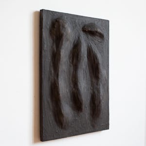 Wabi Sabi Wall Sculpture, Plaster Wall Art, Japandi Artwork, Biomorphic Wall Hanging, Black Organic Painting, Textured Dark Wall Sculpture