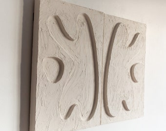 Wabi Sabi Plaster Wall Art - Wall Sculpture In Japandi Hygge Scandi Organic Biomorphic Style - Unique Artful Arte - Scandinavian Design