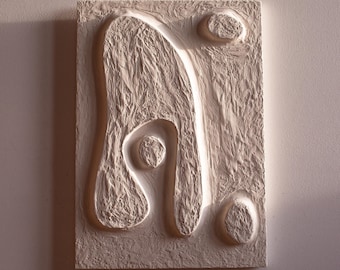 Japandi Wall Decor, Handmade 3D Wall Art, Wabi Sabi Plaster Wall Sculpture, Organic Biomorphic Artwork, White Minimalist Wall Art