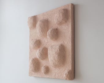 Boho home decor, soft delicate pink colors, japandi decor, warm minimalism, textured 3d wabi sabi wall art, light terracotta artwork