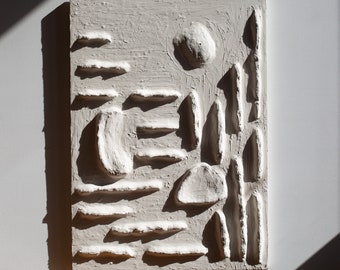 Scultura da parete in stile minimalista, arte murale in gesso, arte Wabi Sabi, arazzo moderno, dipinto murale bianco, regalo di inaugurazione della casa giapponese